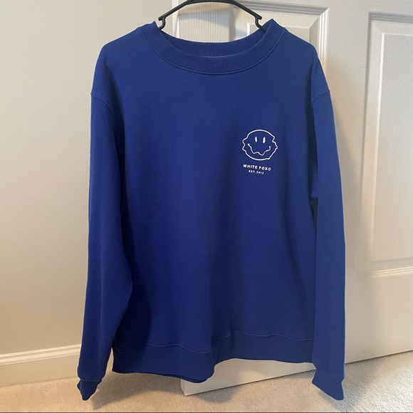White Fox Boutique Electric Blue Smiley Face Crewneck Sweatshirt - Picture 3 of 7